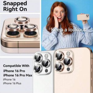 3 pièces Protecteur d'objectif d'appareil photo en métal noir pailleté pour iPhone 17 Pro Max / 17 Pro / 17 Air / 17 / 16 Pro Max / 16 Pro / 15 Pro Max / 15 Pro / 14 Pro / 13 Pro / 12 Pro / 11 Pro Max : Verre trempé anti-rayures 9H - Design compatible avec les coques et revêtement anti-traces de doigts pour une esthétique de luxe et une photographie de nuit (Kit sans bulles et clarté HD compatible avec le flash)