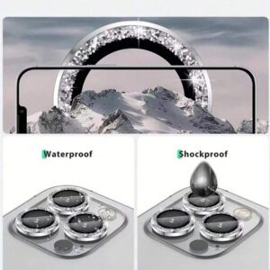 3 pièces Protecteur d'objectif d'appareil photo en métal noir pailleté pour iPhone 17 Pro Max / 17 Pro / 17 Air / 17 / 16 Pro Max / 16 Pro / 15 Pro Max / 15 Pro / 14 Pro / 13 Pro / 12 Pro / 11 Pro Max : Verre trempé anti-rayures 9H - Design compatible avec les coques et revêtement anti-traces de doigts pour une esthétique de luxe et une photographie de nuit (Kit sans bulles et clarté HD compatible avec le flash)