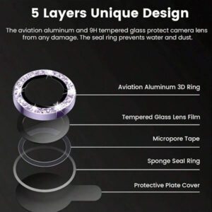 3 pièces Protecteur d'objectif d'appareil photo en métal noir pailleté pour iPhone 17 Pro Max / 17 Pro / 17 Air / 17 / 16 Pro Max / 16 Pro / 15 Pro Max / 15 Pro / 14 Pro / 13 Pro / 12 Pro / 11 Pro Max : Verre trempé anti-rayures 9H - Design compatible avec les coques et revêtement anti-traces de doigts pour une esthétique de luxe et une photographie de nuit (Kit sans bulles et clarté HD compatible avec le flash)