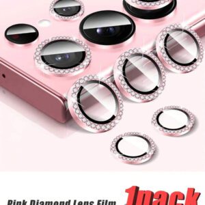 1 paquet compatible avec Samsung Galaxy, film protecteur de lentille en verre trempé avec strass (rose), conception à couverture intégrale, adhésif avancé, ultra-clair, anti-rayures, conception d'anneau métallique, surface mate, compatible avec Samsung Galaxy A05S/Galaxy A14 5G/Galaxy A15 et la plupart des séries. Applicable pour bouclier quotidien, bureau, couverture de caméra de téléphone domestique, étanche, antichoc, anti-chute, anti-empreintes digitales