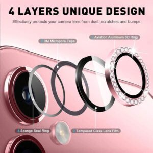 1 paquet compatible avec Samsung Galaxy, film protecteur de lentille en verre trempé avec strass (rose), conception à couverture intégrale, adhésif avancé, ultra-clair, anti-rayures, conception d'anneau métallique, surface mate, compatible avec Samsung Galaxy A05S/Galaxy A14 5G/Galaxy A15 et la plupart des séries. Applicable pour bouclier quotidien, bureau, couverture de caméra de téléphone domestique, étanche, antichoc, anti-chute, anti-empreintes digitales