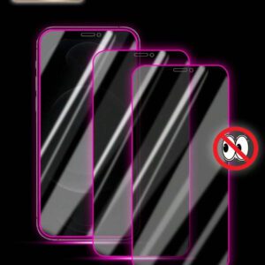 2 pièces Protecteur d'écran en verre trempé à coussin d'air violet, fluorescent dans le noir, anti-espionnage, anti-transpiration, incassable, anti-vol, compatible avec iPhone11/12/13/14/15/16/16Plus/16Pro/16Promax/16e/17/17 Air/17 Pro/17 Pro Max