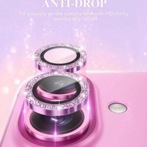 3 pièces Film de protection d'objectif de caméra compatible avec 17/17 Pro/ 17 Pro Max/Pro/Promax, protecteur d'écran en verre trempé 9H avec anneau métallique décoratif (Orange pailleté). Applicable pour une utilisation quotidienne, au bureau, à la maison. Protecteur d'objectif de téléphone étincelant en cristal, résistant à l'eau, aux chocs et aux rayures