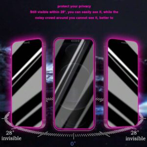 2 pièces Protecteur d'écran en verre trempé à coussin d'air violet, fluorescent dans le noir, anti-espionnage, anti-transpiration, incassable, anti-vol, compatible avec iPhone11/12/13/14/15/16/16Plus/16Pro/16Promax/16e/17/17 Air/17 Pro/17 Pro Max