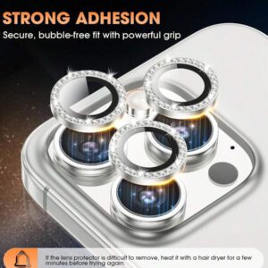 3 pièces Film de protection d'objectif de caméra compatible avec 17/17 Pro/ 17 Pro Max/Pro/Promax, protecteur d'écran en verre trempé 9H avec anneau métallique décoratif (Orange pailleté). Applicable pour une utilisation quotidienne, au bureau, à la maison. Protecteur d'objectif de téléphone étincelant en cristal, résistant à l'eau, aux chocs et aux rayures