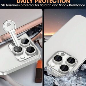 3 pièces Film de protection d'objectif de caméra compatible avec 17/17 Pro/ 17 Pro Max/Pro/Promax, protecteur d'écran en verre trempé 9H avec anneau métallique décoratif (Orange pailleté). Applicable pour une utilisation quotidienne, au bureau, à la maison. Protecteur d'objectif de téléphone étincelant en cristal, résistant à l'eau, aux chocs et aux rayures
