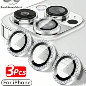 3 pièces Film de protection d'objectif de caméra compatible avec 17/17 Pro/ 17 Pro Max/Pro/Promax, protecteur d'écran en verre trempé 9H avec anneau métallique décoratif (Orange pailleté). Applicable pour une utilisation quotidienne, au bureau, à la maison. Protecteur d'objectif de téléphone étincelant en cristal, résistant à l'eau, aux chocs et aux rayures