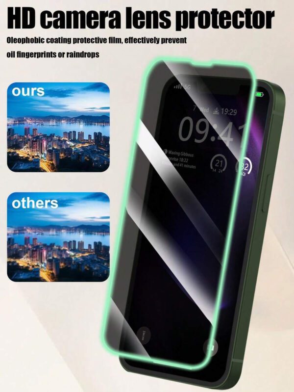 2 pièces Protecteur d'écran en verre trempé à coussin d'air violet, fluorescent dans le noir, anti-espionnage, anti-transpiration, incassable, anti-vol, compatible avec iPhone11/12/13/14/15/16/16Plus/16Pro/16Promax/16e/17/17 Air/17 Pro/17 Pro Max – Image 12