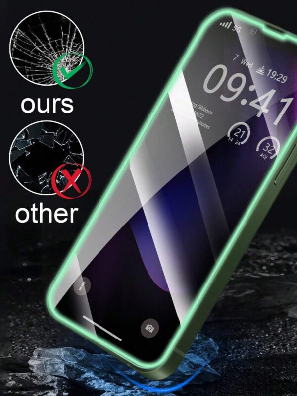 2 pièces Protecteur d'écran en verre trempé à coussin d'air violet, fluorescent dans le noir, anti-espionnage, anti-transpiration, incassable, anti-vol, compatible avec iPhone11/12/13/14/15/16/16Plus/16Pro/16Promax/16e/17/17 Air/17 Pro/17 Pro Max – Image 13