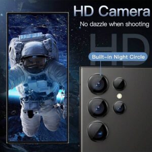 1 set de protecteur d'objectif de caméra compatible avec Samsung Galaxy S25 S24 S23 S22 Ultra S25 S24 Plus S23+ S24 FE S23 FE, verre trempé ultra HD 9H, anneau métallique individuel, installation facile, anti-rayures, compatible avec les coques. Cadeau pour l'anniversaire, la famille, les amis. Alliage métallique avec verre trempé pleine couverture, protecteur d'objectif, accessoires de téléphone étanches antichocs anti-chute anti-traces de doigts