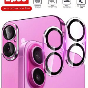 3 pièces Film de protection d'objectif de caméra compatible avec 17/17 Pro/ 17 Pro Max/Pro/Promax, protecteur d'écran en verre trempé 9H avec anneau métallique décoratif (Orange pailleté). Applicable pour une utilisation quotidienne, au bureau, à la maison. Protecteur d'objectif de téléphone étincelant en cristal, résistant à l'eau, aux chocs et aux rayures