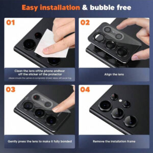1 set de protecteur d'objectif de caméra compatible avec Samsung Galaxy S25 S24 S23 S22 Ultra S25 S24 Plus S23+ S24 FE S23 FE, verre trempé ultra HD 9H, anneau métallique individuel, installation facile, anti-rayures, compatible avec les coques. Cadeau pour l'anniversaire, la famille, les amis. Alliage métallique avec verre trempé pleine couverture, protecteur d'objectif, accessoires de téléphone étanches antichocs anti-chute anti-traces de doigts