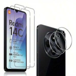 4 pièces Compatibles avec Redmi 14C - 2 pièces Protecteur d'écran en verre trempé + 2 pièces Protecteur d'objectif de caméra en verre trempé, Film de protection anti-rayures pour 14T/14T PRO/14/13T/13C/13T Pro. Cadeau d'anniversaire, famille, amis. Protecteur d'écran de téléphone, accessoires de téléphone étanches antichocs anti-chute anti-empreintes digitales Couverture complète