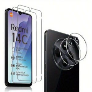 4 pièces Compatibles avec Redmi 14C - 2 pièces Protecteur d'écran en verre trempé + 2 pièces Protecteur d'objectif de caméra en verre trempé, Film de protection anti-rayures pour 14T/14T PRO/14/13T/13C/13T Pro. Cadeau d'anniversaire, famille, amis. Protecteur d'écran de téléphone, accessoires de téléphone étanches antichocs anti-chute anti-empreintes digitales Couverture complète