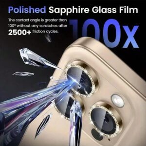 Film de lentille avec poudre flash, convient pour iPhone 17, autocollant de lentille iPhone 12/Mini/13/14 Plus/15/16 Pro Max/16e/17/17pro/17 Pro Max/17Air, protection de caméra, anneau de protection arrière 13 Pro Max, couvercle de lentille, sens de luxe avancé avec diamant flash