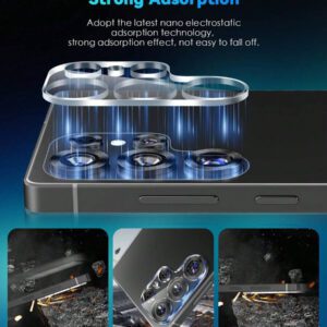 2 paquets de protecteurs d'objectif de caméra compatibles avec Galaxy - Verre trempé 9H, protection anti-rayures, conception compatible avec les coques - Protecteur d'écran transparent. Cadeau pour l'anniversaire, la famille, les amis. Protecteur d'objectif, accessoires de téléphone étanches, antichocs, anti-chute, anti-traces de doigts, protection intégrale
