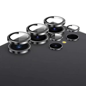 Protecteur d'objectif anti-chute compatible avec Samsung S23 Ultra. Cadeau pour l'anniversaire, la famille, les amis. Alliage métallique avec verre trempé, protection complète de l'objectif. Accessoires de téléphone résistants à l'eau, aux chocs et aux rayures, anti-traces de doigts