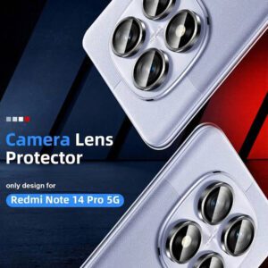 1 set de protecteur d'objectif de caméra compatible avec Xiaomi Redmi Note 14 4G/5G/14 Pro 4G/5G/14 Pro+/13 4G/5G/13 Pro 4G/5G/13 Pro+, verre trempé de dureté 9H à forte adhérence, couvercle de bague en métal individuel pour protection anti-rayures applicable au bouclier quotidien, au bureau et à la caméra du téléphone domestique
