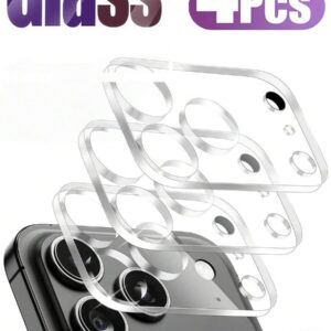Lot de 4 films de protection transparents en verre trempé pour objectif d'appareil photo, compatibles avec iPhone 17 et 16 Pro Max, série complète, dureté 9H, antidéflagrants et résistants aux rayures