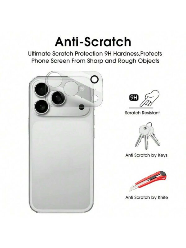Lot de 4 films de protection transparents en verre trempé pour objectif d'appareil photo, compatibles avec iPhone 17 et 16 Pro Max, série complète, dureté 9H, antidéflagrants et résistants aux rayures – Image 4