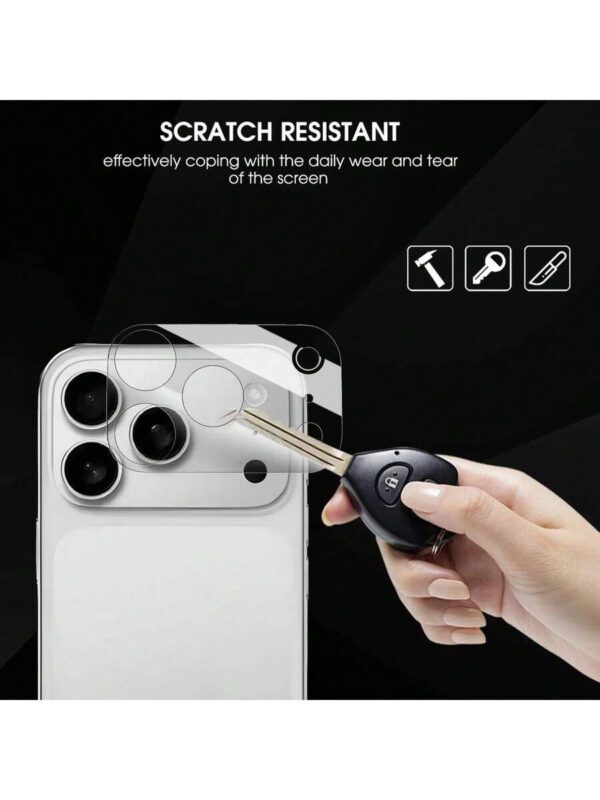 Lot de 4 films de protection transparents en verre trempé pour objectif d'appareil photo, compatibles avec iPhone 17 et 16 Pro Max, série complète, dureté 9H, antidéflagrants et résistants aux rayures – Image 5
