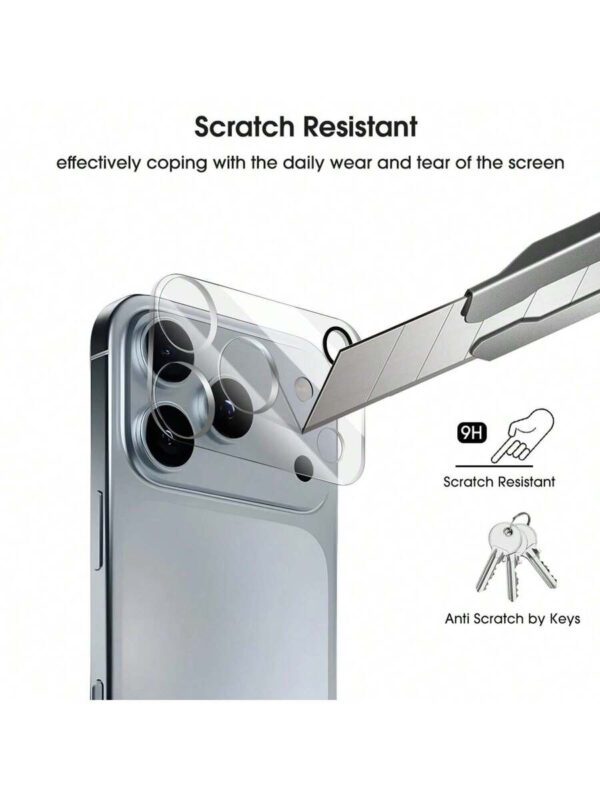 Lot de 4 films de protection transparents en verre trempé pour objectif d'appareil photo, compatibles avec iPhone 17 et 16 Pro Max, série complète, dureté 9H, antidéflagrants et résistants aux rayures – Image 7
