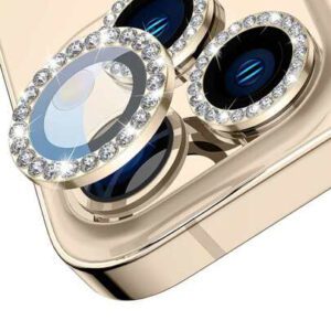 3 pièces Ensemble de films protecteurs de lentille d'œil d'aigle en strass dorés, cadeau pour l'anniversaire, la famille et les amis. Cristal scintillant, protecteur de lentille, accessoires de téléphone. Étanche, antichoc, anti-chute, anti-rayures, anti-traces de doigts, protection intégrale
