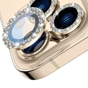 3 pièces Ensemble de films protecteurs de lentille d'œil d'aigle en strass dorés, cadeau pour l'anniversaire, la famille et les amis. Cristal scintillant, protecteur de lentille, accessoires de téléphone. Étanche, antichoc, anti-chute, anti-rayures, anti-traces de doigts, protection intégrale