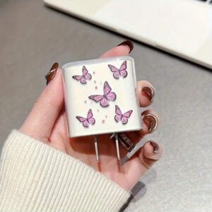 5 pièces Étui de protection de câble de données haute gamme en forme de papillon violet, convient pour l'étui de protection de la tête de chargeur 20W pour iPhone, étui de protection anti-chute pour chargeur 18W, résistant aux rayures, décoratif, cadeau d'anniversaire idéal