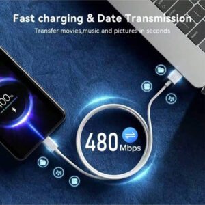 Câble de charge USB A vers Type C 6A 1 m/2 m 1 pack. Câble USB-C compatible avec Samsung Galaxy S25/S24/S23/S22/S21/S20/S10E, Note20/10, smartphones. Cordon de charge et de données pour téléphone portable avec prise Type C