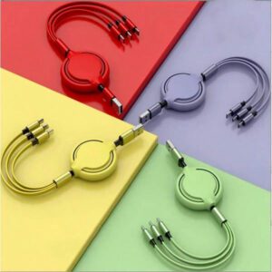 Câble de charge rétractable 3-en-1 de couleur macaron compatible avec Huawei/Android/Téléphones, câble de charge multi-têtes en gros, Type-C, câble de données de charge rapide, câble de charge super rapide 66W