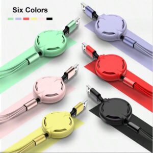 Câble de charge rétractable 3-en-1 de couleur macaron compatible avec Huawei/Android/Téléphones, câble de charge multi-têtes en gros, Type-C, câble de données de charge rapide, câble de charge super rapide 66W