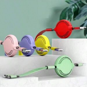 Câble de charge rétractable 3-en-1 de couleur macaron compatible avec Huawei/Android/Téléphones, câble de charge multi-têtes en gros, Type-C, câble de données de charge rapide, câble de charge super rapide 66W