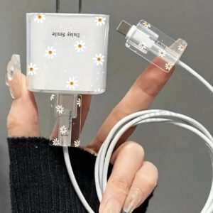 Étui de protection de chargeur à motif marguerite coloré, protecteur de câble de charge transparent anti-pliage, compatible avec 15/14 Pro Max/13/12, compatible avec iPad 18/20W