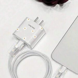 Étui de protection de chargeur à motif marguerite coloré, protecteur de câble de charge transparent anti-pliage, compatible avec 15/14 Pro Max/13/12, compatible avec iPad 18/20W