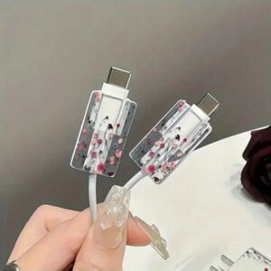 Étui de protection de chargeur à motif marguerite coloré, protecteur de câble de charge transparent anti-pliage, compatible avec 15/14 Pro Max/13/12, compatible avec iPad 18/20W