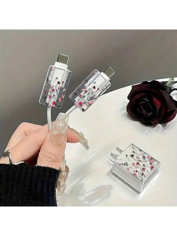 Étui de protection de chargeur à motif marguerite coloré, protecteur de câble de charge transparent anti-pliage, compatible avec 15/14 Pro Max/13/12, compatible avec iPad 18/20W – Image 9