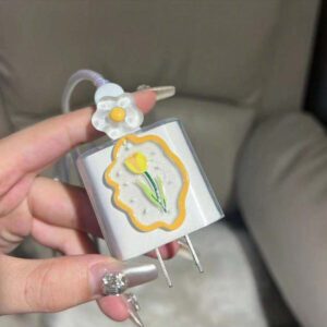 Étui de protection de chargeur minimaliste à motif floral, convient pour les séries Apple 14/13, adaptateur de charge rapide, protecteur de chargeur 20W, cadeau idéal