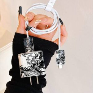 4 pièces/set Étui de protection transparent en TPU avec design de tête de dragon pour chargeur et câble de données, compatible avec le chargeur rapide Apple 20W