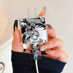 4 pièces/set Étui de protection transparent en TPU avec design de tête de dragon pour chargeur et câble de données, compatible avec le chargeur rapide Apple 20W