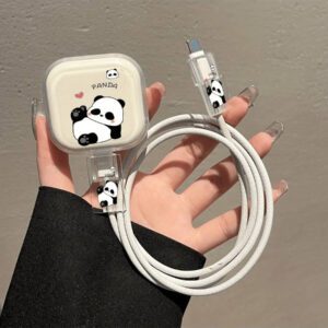 3 pièces Ensemble de boîtiers de protection de chargeur TPU mignons Panda/Chat/Dessin animé, convient pour iPhone 13/14/15/16, 18W/20W - Comprend un couvercle de chargeur mural avec design en forme de cœur de panda, protecteur de câble - Cadeau idéal