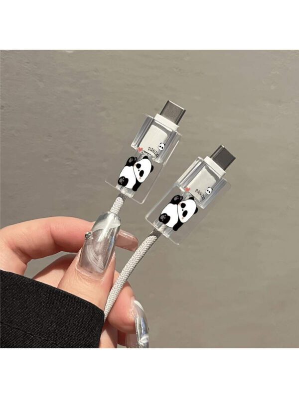 3 pièces Ensemble de boîtiers de protection de chargeur TPU mignons Panda/Chat/Dessin animé, convient pour iPhone 13/14/15/16, 18W/20W - Comprend un couvercle de chargeur mural avec design en forme de cœur de panda, protecteur de câble - Cadeau idéal – Image 4