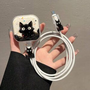 3 pièces Ensemble de boîtiers de protection de chargeur TPU mignons Panda/Chat/Dessin animé, convient pour iPhone 13/14/15/16, 18W/20W - Comprend un couvercle de chargeur mural avec design en forme de cœur de panda, protecteur de câble - Cadeau idéal