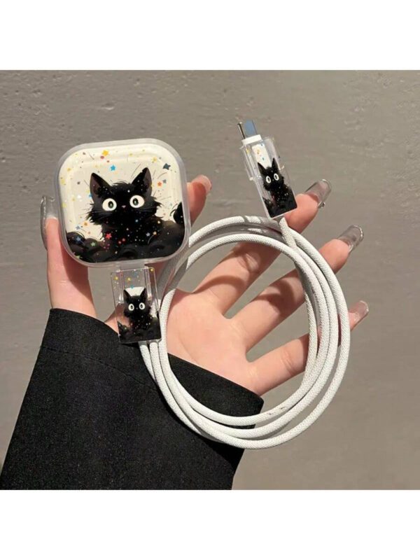 3 pièces Ensemble de boîtiers de protection de chargeur TPU mignons Panda/Chat/Dessin animé, convient pour iPhone 13/14/15/16, 18W/20W - Comprend un couvercle de chargeur mural avec design en forme de cœur de panda, protecteur de câble - Cadeau idéal – Image 8