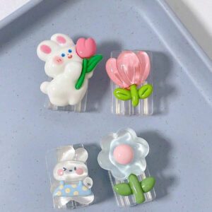 4 pièces Couvercle de protection de câble de données avec fleurs de lapin compatible avec le câble de chargement de téléphone mobile Apple, protection anti-rupture