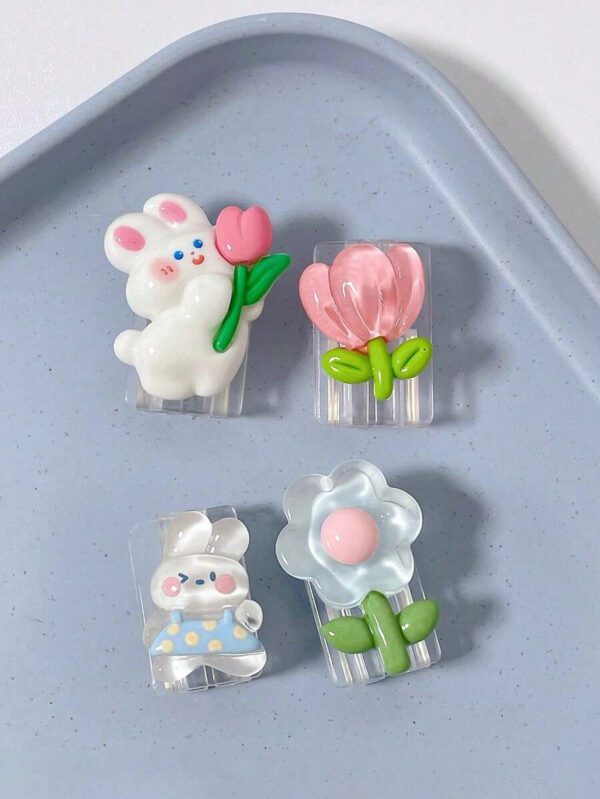 4 pièces Couvercle de protection de câble de données avec fleurs de lapin compatible avec le câble de chargement de téléphone mobile Apple, protection anti-rupture – Image 3