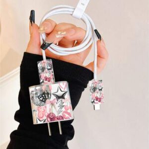 4 pièces/set Étui de protection transparent en TPU avec motif nœud, compatible avec le chargeur rapide Apple 20W et le câble de données