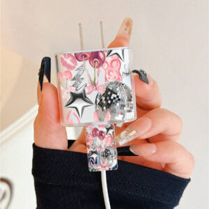 4 pièces/set Étui de protection transparent en TPU avec motif nœud, compatible avec le chargeur rapide Apple 20W et le câble de données