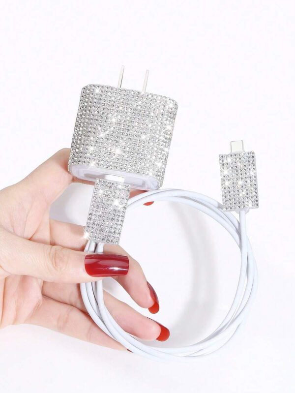 3 pièces Ensemble de protecteur de câble de données et de couvercle de tête de chargeur avec décoration de strass, protecteur de chargeur – Image 7