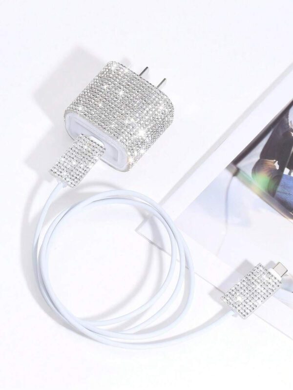 3 pièces Ensemble de protecteur de câble de données et de couvercle de tête de chargeur avec décoration de strass, protecteur de chargeur – Image 9